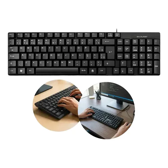 Teclado Basico Slim Preto com fio Usb Multilaser Tc193