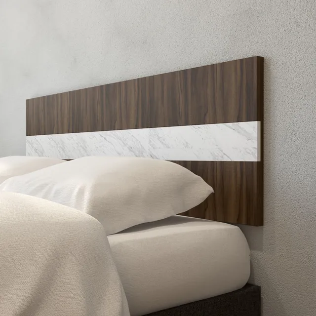 Cabecera Matrimonial De Pared Minimalista Bicolor Carrara Color Nogal Texturizado / Carrara