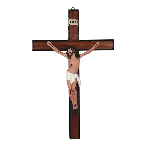 Crucifixo Cruz De Parede Imagem Jesus Cristo Em Resina Médio