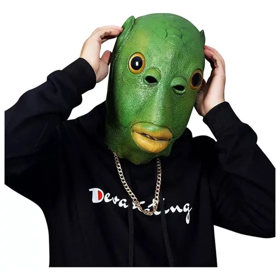 Máscaras De Cabeza De Pez Verde Feo De Halloween Para Adulto