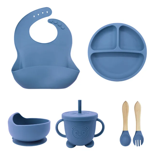 Set Vajilla Bebe En Silicona Kit Alimentacion Plato Babero