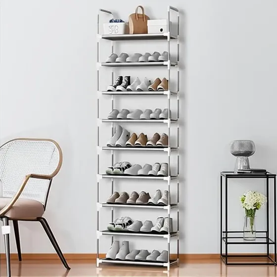Zapatero Estante 27 Pares 9 Niveles Metálica Y Plástico Plateado | Cuotas sin interés