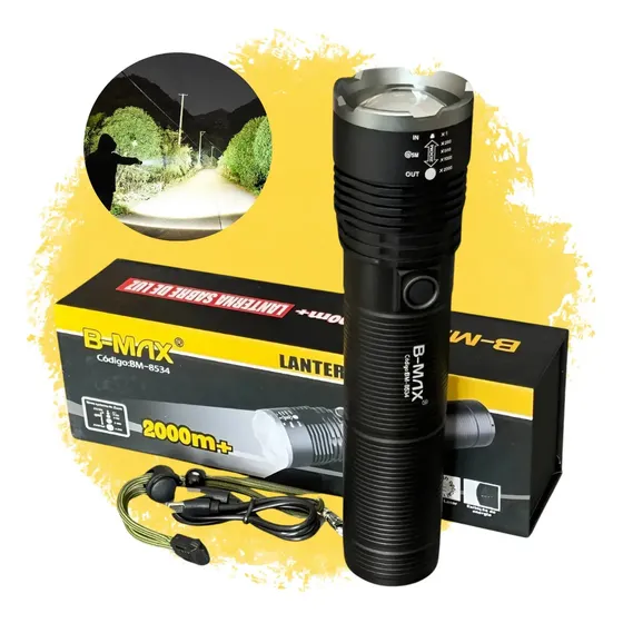 Lanterna Bmax BM-8534 Tatica Potente Militar Laser Zoom Pesca Caça