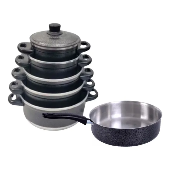 Jogo De Panela Kit 6 Aluminio Craqueado Com Frigideira
