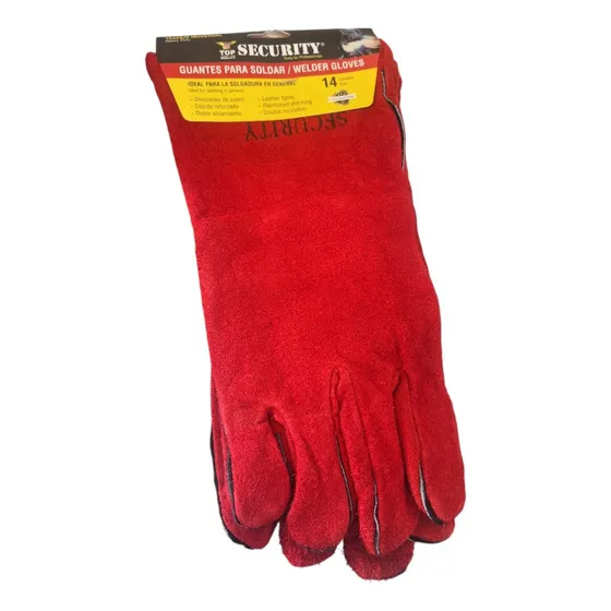 Guantes De Cuero Para Soldador Rojos De 14'' Marca Security