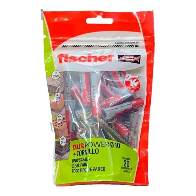 Tarugos Fischer Duopower 10 Mm + Tornillos Fix 6x60 20 Unid.