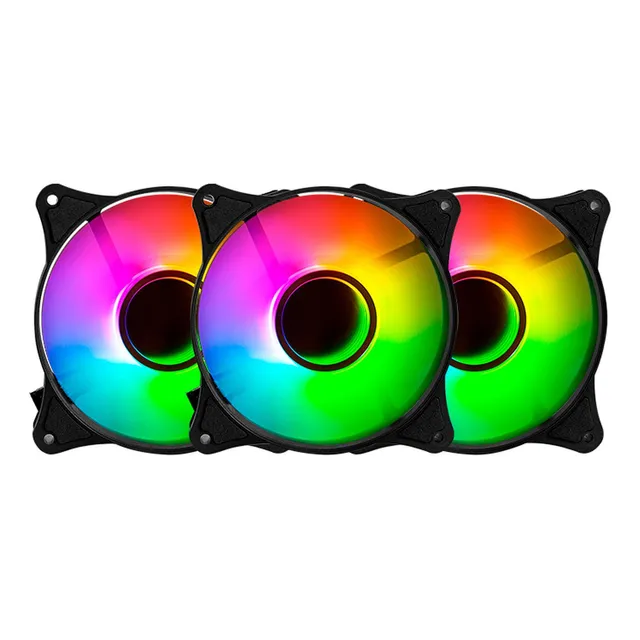 Kit 3 Ventiladores Gamer Balam Rush Eolox Blaze EX90K 120mm ARGB Diseño Circular Rainbow 1200RPM Negro 3 Pin Controladora BR-937948