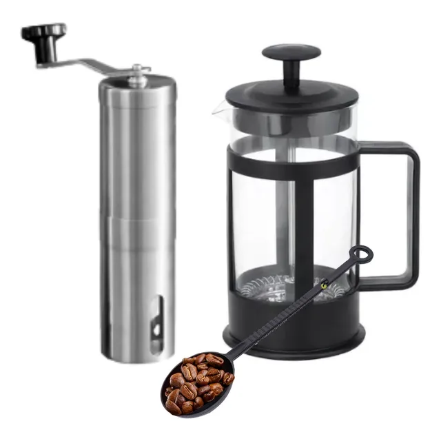 Combo Cafetera Prensa Francesa 350ml Molino Manual Acero