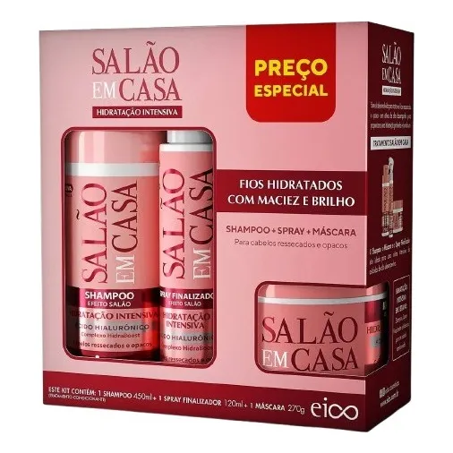 Kit Especial Salão Em Casa 3 Itens Shampoo + Máscara + Spray