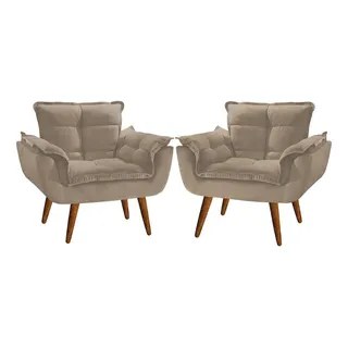 Kit 02 Poltronas Decorativas Opala Suede Porto Decor Cor Capuccino Kit 02 Poltronas Decorativas Opala Suede Porto Decor Cor Capuccino