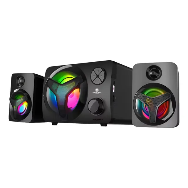 Parlante 2.1 Mikuso Spk-f10 Con Luces Rgb Bluetooth / Fm /sd Color Negro