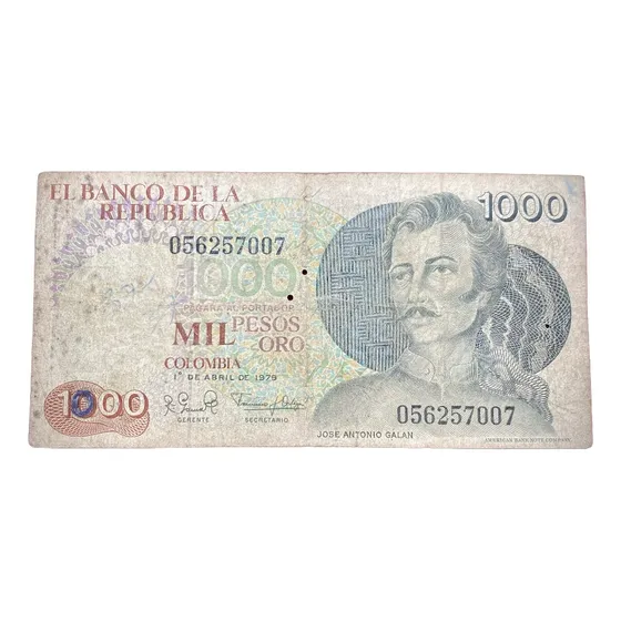 Billete 1000 Pesos Oro Colombia 1979 Pick 421 A Galán