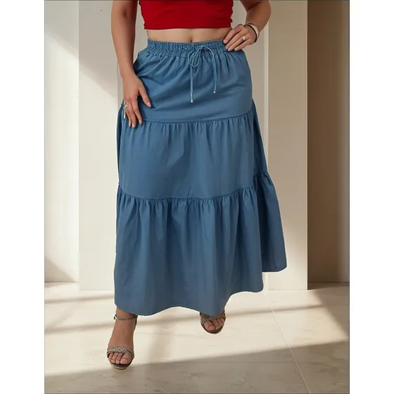 Saia Longa Jeans Plus Size Feminina 3 Marias Cos Elastico
