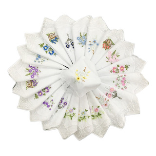 Paquete De 12 Pañuelos Bordados De Algodón Puro Y Suave Paquete De 12 Pañuelos Bordados De Algodón Puro Y Suave