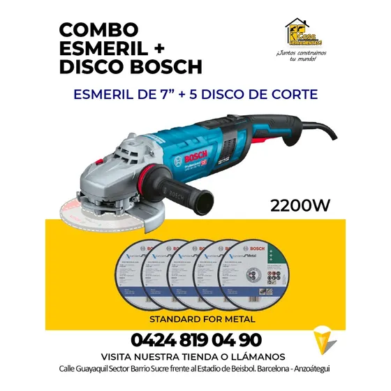 Esmeril Bosch 7  2200w 5/8-m14 + 5 Disco De Corte Bosch