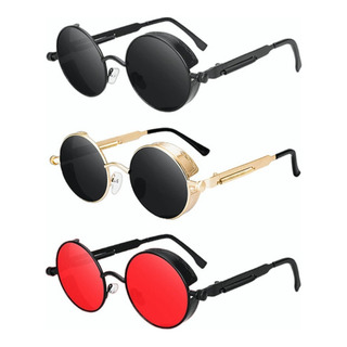 3 Piezas Lentes Sol Uv-400 Gafas Redondos Steampunk Unisex 3 Piezas Lentes Sol Uv-400 Gafas Redondos Steampunk Unisex