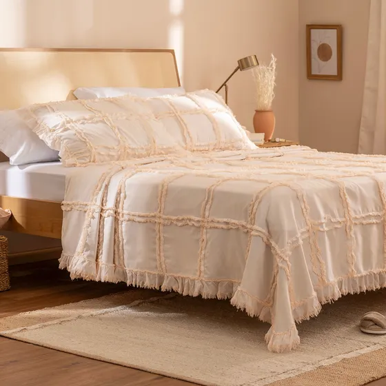 Cubrecama King Size Cuadros Clipper Con Flecos