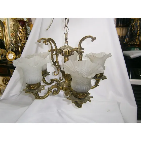 Lámpara De Techo 5 Luces Bronce Con Cristales Blancos 