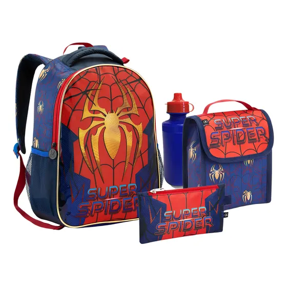 Mochila Costas Lancheira Estojo Garrafa Spider Man