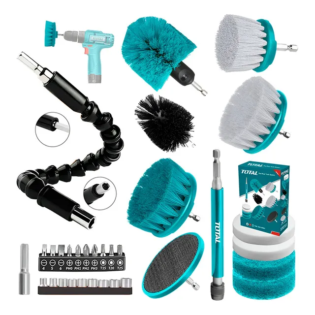 Set Escobillas Para Taladro 11 Pzas Multiuso Cepillos Total Color Turquesa