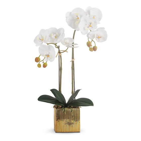 Ziwon Flores Artificiales De Orquídeas En Maceta De Cerámica