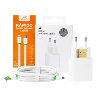 Kit Carregador Turbo 20w + Cabo iPhone Carregamento Rápido Branco