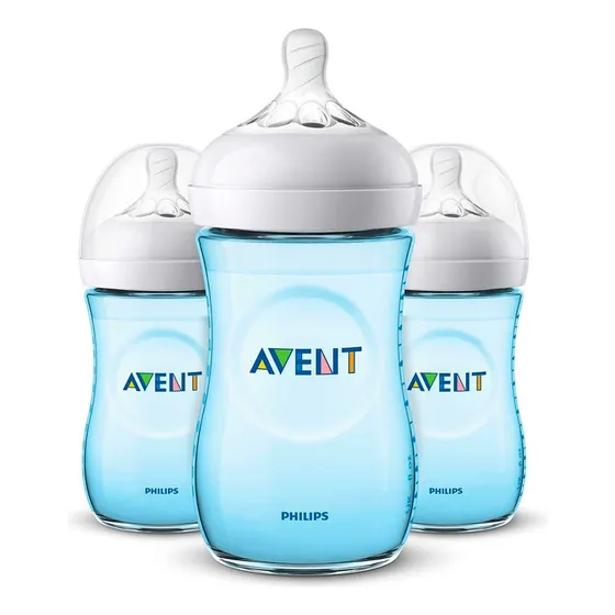 Kit Triple Mamaderas Avent Scd838/29 Natural 260ml 1m+ Azul