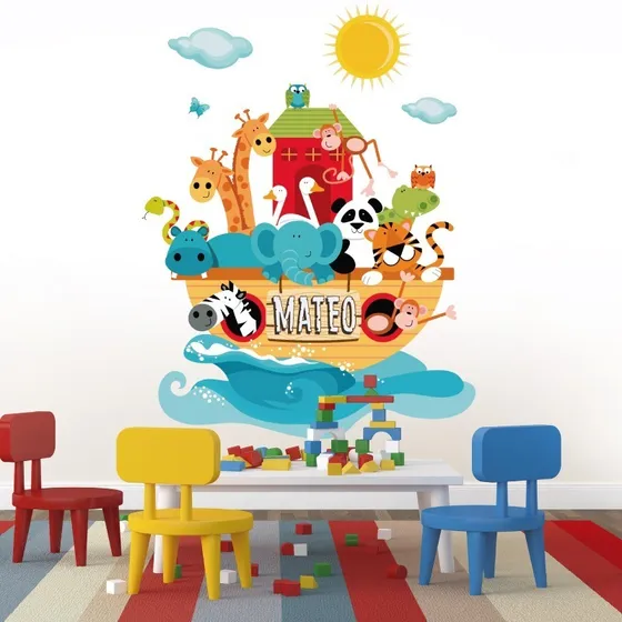Decoracion Cuarto Infantil Vinil Animalitos Arca De Noé Bebé