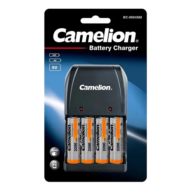 Cargador Pilas Recargable Camelion + 4 Baterías Aa 2200mah