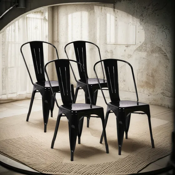 Set X4 Sillas De Comedor Negras Tolix Metalicas Diseño Hogar