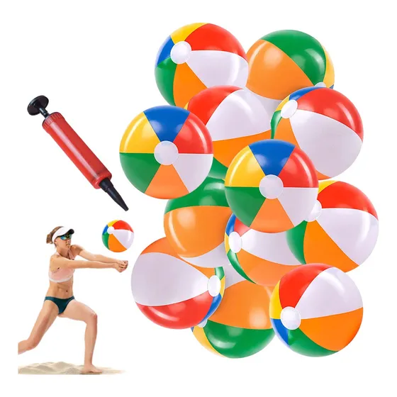 Pelota De Playa Inflable 30cm Colores 12 Piezas+bomba Aire