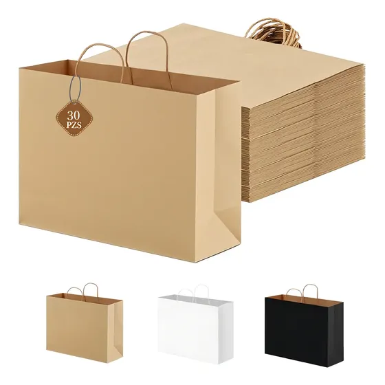 30 Pcs Bolsas De Papel Ecológicas Portátil Decorativas Regalo 32*11*25cm Naturaleza Foofoo®