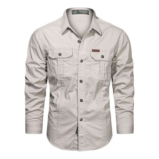 Camisa Casual Masculina De Manga Comprida Com Dois Bolsos Camisa Casual Masculina De Manga Comprida Com Dois Bolsos