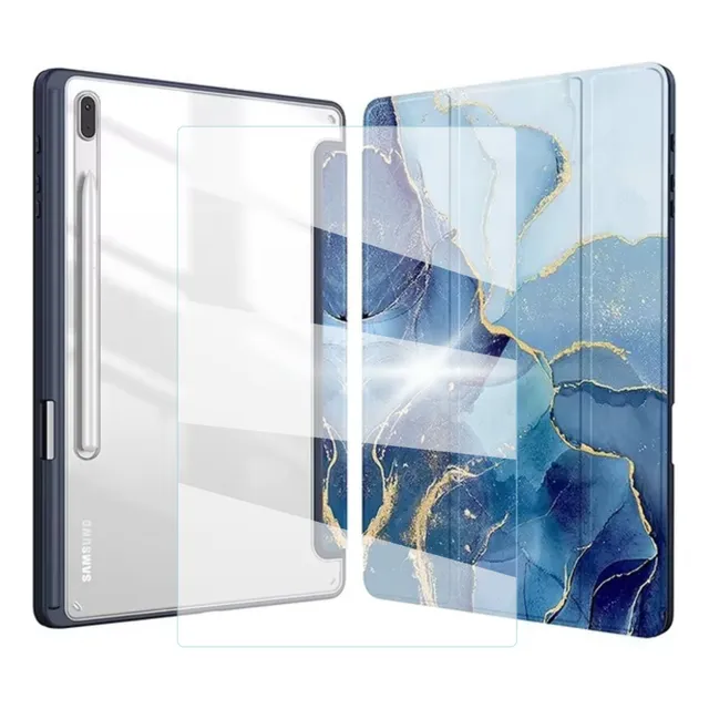 Mica + Funda Para Galaxy Tab S9 Plus Smart Marmol Azul