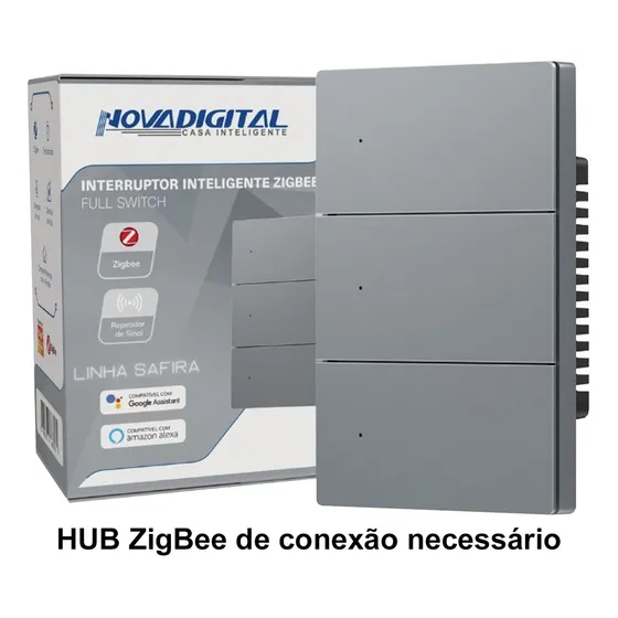 Interruptor Inteligente Zigbee Novadigital 3 Teclas Botões Click Full Switch Safira 4x2 Tuya Smart Life Alexa Google 127/220v Prateado