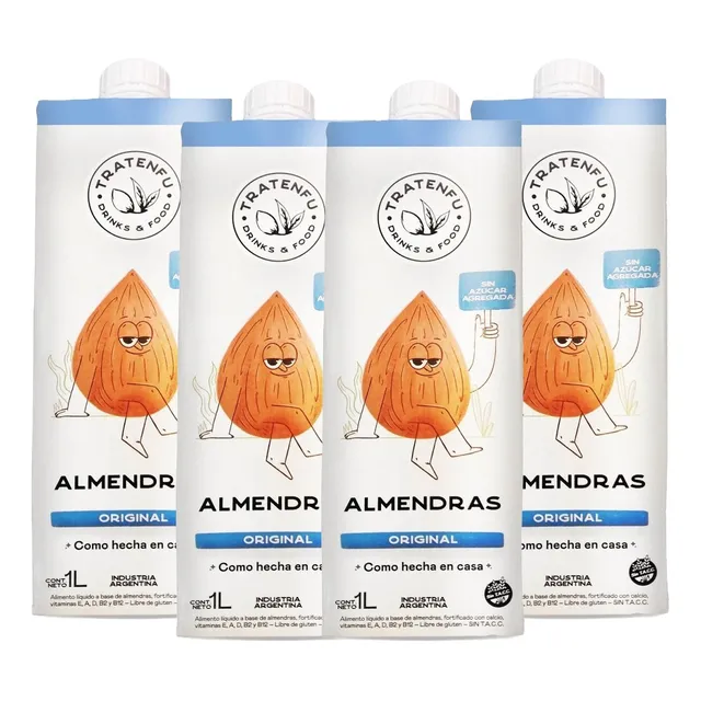Bebida Leche De Almendras Tratenfu Sin Tacc Ni Azucar 1lt X4