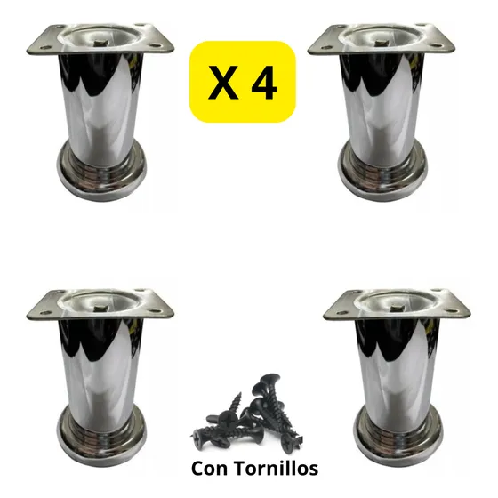 4 Patas Cromadas Para Muebles 10 Cm