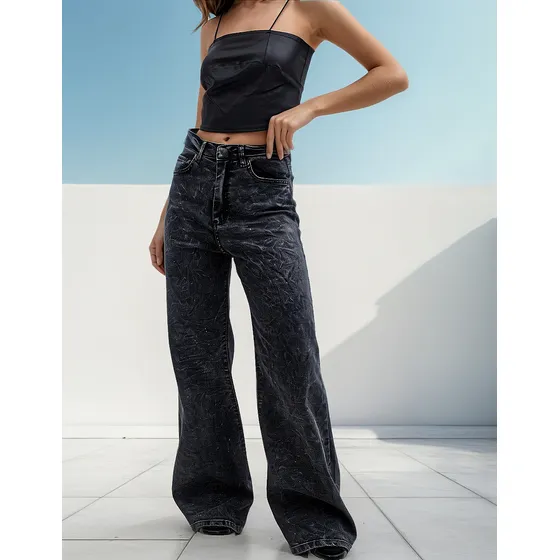 Jean Wide Leg Elastizado Tiro Alto Mujer Todos Los Talles