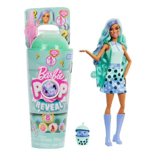 Barbie Pop Reveal Muñeca, Mascota Accesorios Con 8 Sorpresas