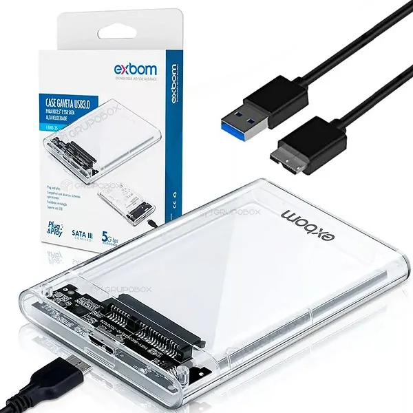 Funda Exbom transparente Sata Ssd Usb 3.0 HD externa de 2,5 W