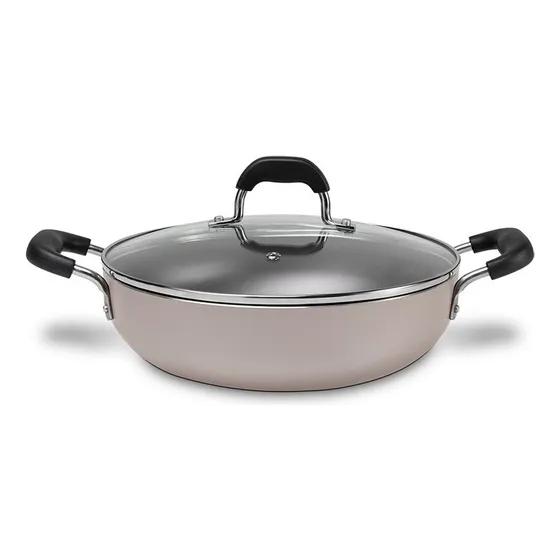 Sartén Brinox con forma de azafrán, 28 cm, 3,55 litros, con asas y tapa, color gris