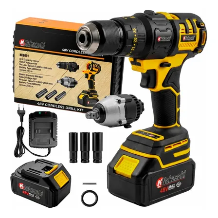 Furadeira Parafusadeira + Chave De Impacto Bateria Potente Amarelo 110v/220v