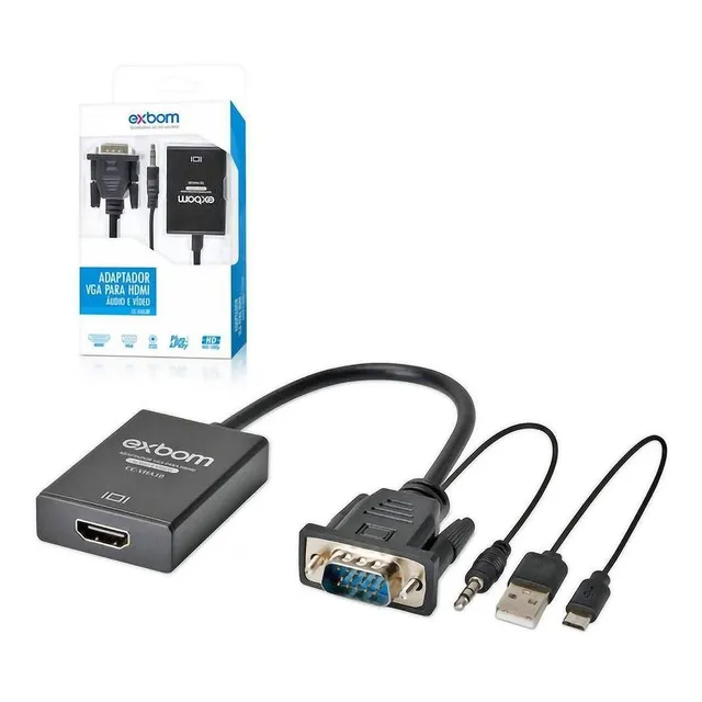 Cabo Mini Convesor Vga Hdmi Áudio E Vídeo Full Hd Exbom