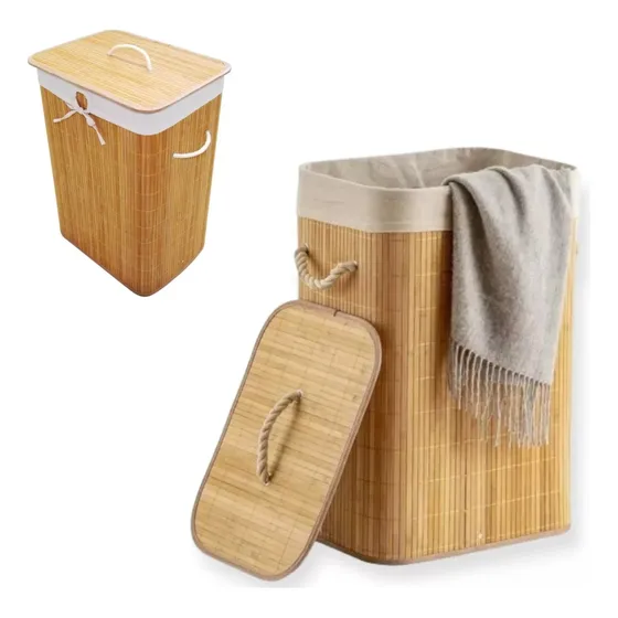 Canasto Cesto Ropa Sucia Pleglable Bambu Grande Tapa