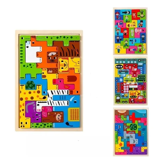 Rompecabeza Montessori De Madera Puzzle Tangram 3d Didactico