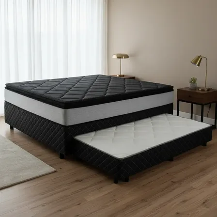 Bicama Casal + Colchão Mola Ensacada Pillowtop Umaflex Vitta Preto