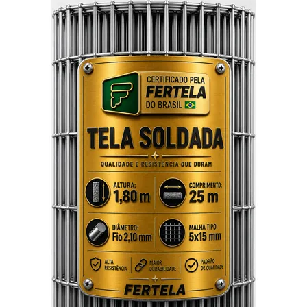 Tela Cerca Soldada 1,80m Altura Fio 2,10mm Malha 5x15 X 25m Galvanizado