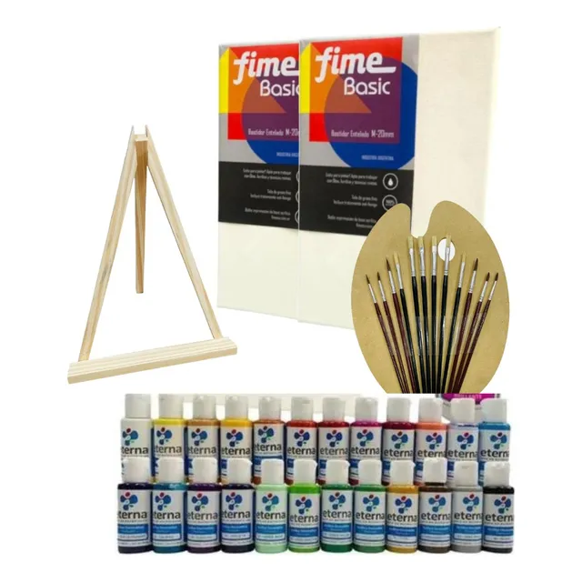 Set Acrilicos 24u Atril Bastidores Pinceles Paleta Gratis