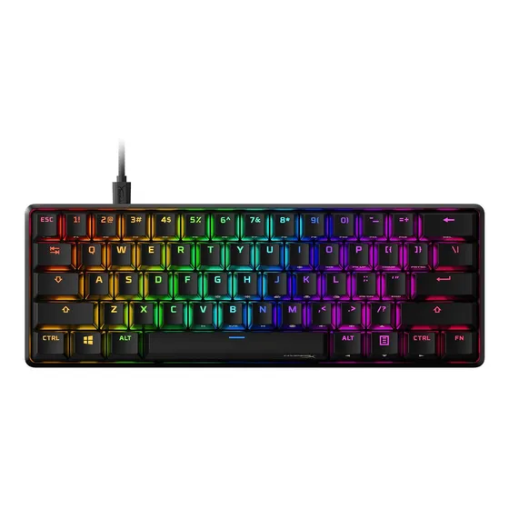 Teclado gamer HyperX Alloy QWERTY HyperX Lineal Aqua inglês US cor preto com luz RGB