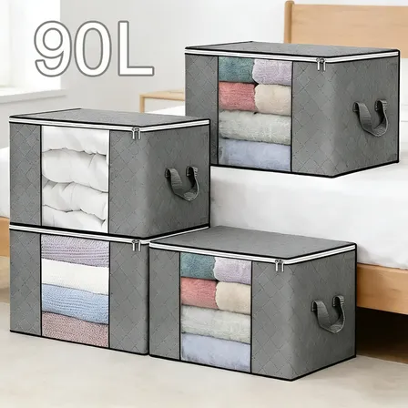 Kit 4un Saco Organizador Edredon Cobertor Multiuso Dobrável Cinza